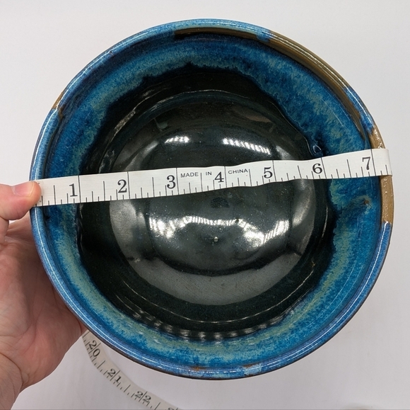 Handmade blue brown large serving bowl - Picture 9 of 11